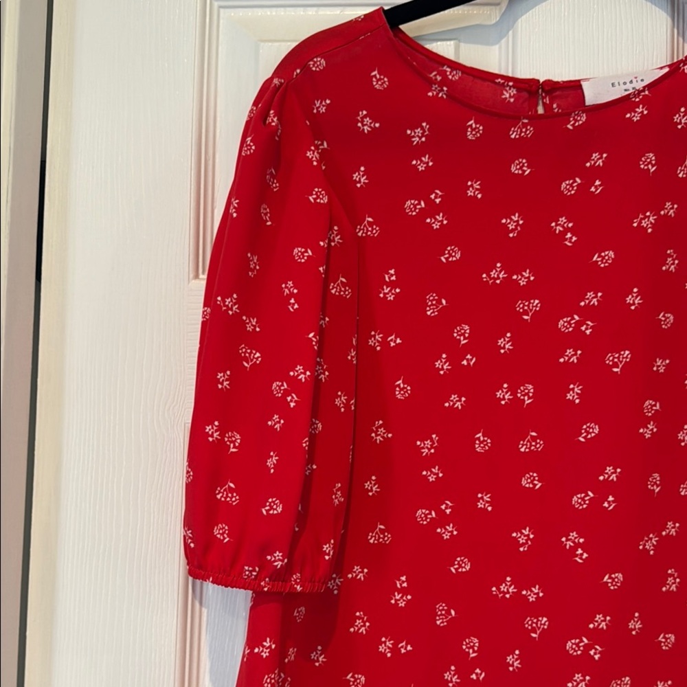 Elodie Red Blouse with White Floral Print - Picture 3 of 5